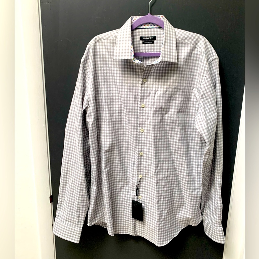 NWT Bugatchi Mens Plaid Button Down Size 18